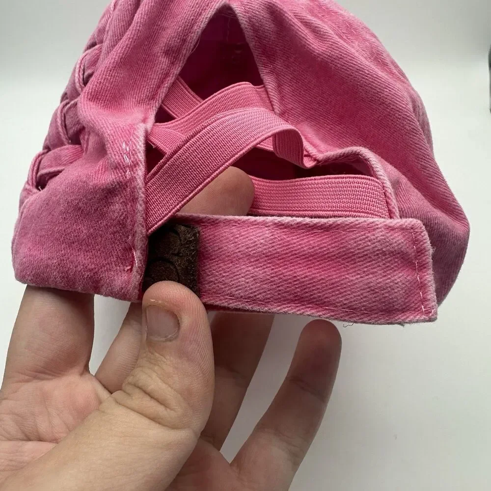 C.C. Womens Criss Cross Ponytail Baseball Cap Basket Weave Pink Messy Bun